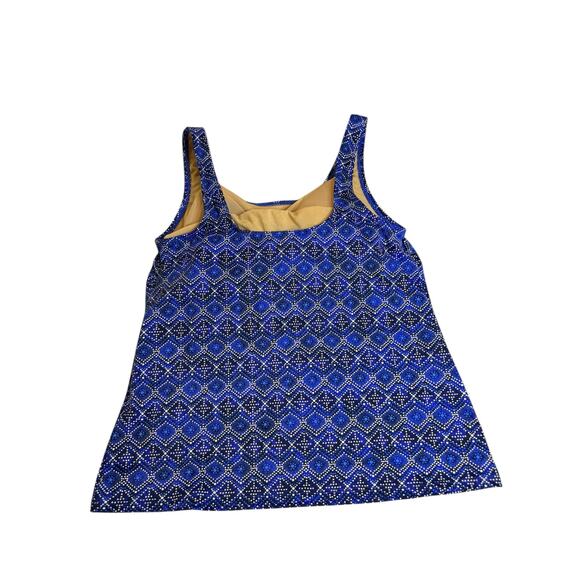 L.L.Bean Blue Geometric Tankini Swim Top Size 10 Regular UPF 50+ Padded Bra - Picture 3 of 7